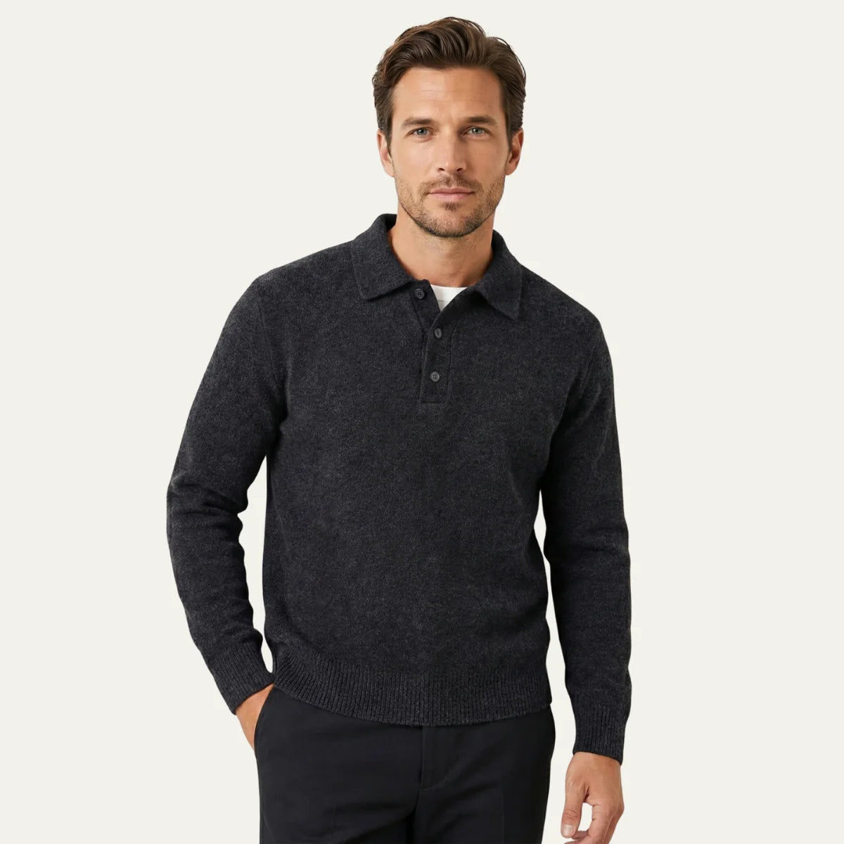 Edwin | Men's Polo Sweater Soft Knit Cashmere-Blend Modern Warm Refined Smart Casual Everyday Layering Autumn Winter Knitwear Cosy