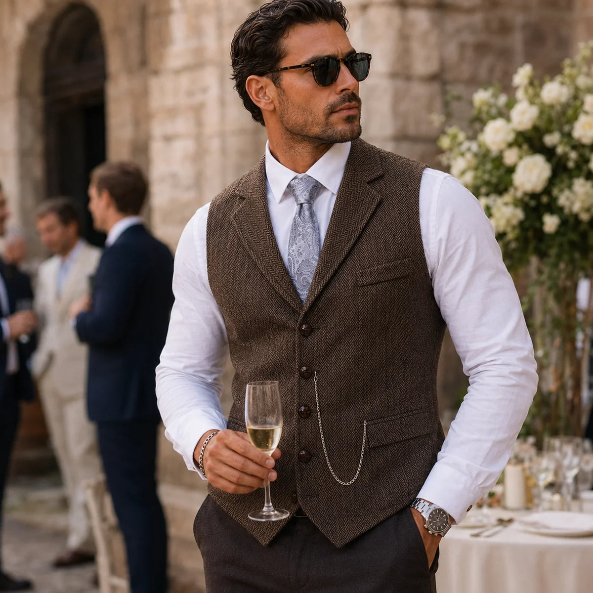 Gideon | Men's Tweed Waistcoat Gilet Tailored Classic Structured Sleeveless Smart Formal Occasion Business Wedding Refined