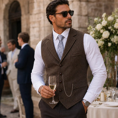 Gideon | Men's Tweed Waistcoat Gilet Tailored Classic Structured Sleeveless Smart Formal Occasion Business Wedding Refined