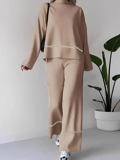 Mariah | Women's Co-ord Set Knit Sweater High Neck Mullet Hem Comfortable Trousers Two-Piece Soft Cosy Warm Coordinated Chic