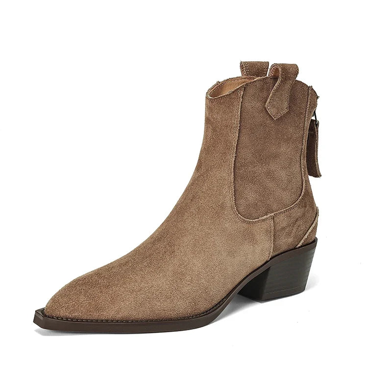 Waverly | Women's Ankle Boots Suede-Look Western Structured Pointed Statement Heritage Chic Casual Everyday Autumn Winter Footwear