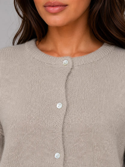 Lina | Women's Cardigan Soft Knit Crew Neck Button Front Relaxed Cosy Warm Layering Chic Feminine Casual Everyday Autumn Winter