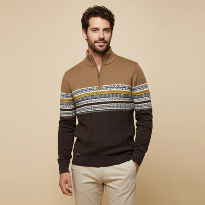 Apollo | Men's Sweater Quarter-Zip Cotton Fair Isle Knit Patterned Soft Warm Cosy Smart Casual Everyday Layering Autumn Winter
