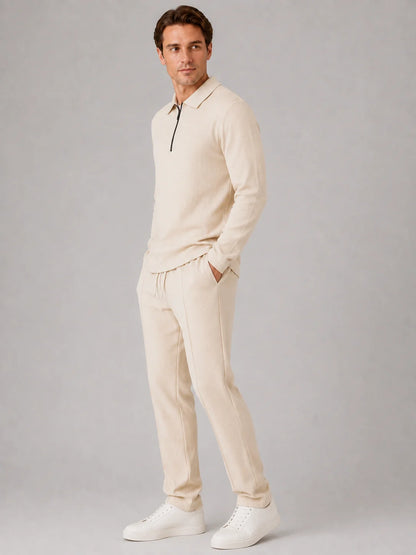 Andre | Men's Co-ord Set Quarter-Zip Polo Trousers Two-Piece Textured Smart Casual Coordinated Refined Relaxed Everyday Autumn