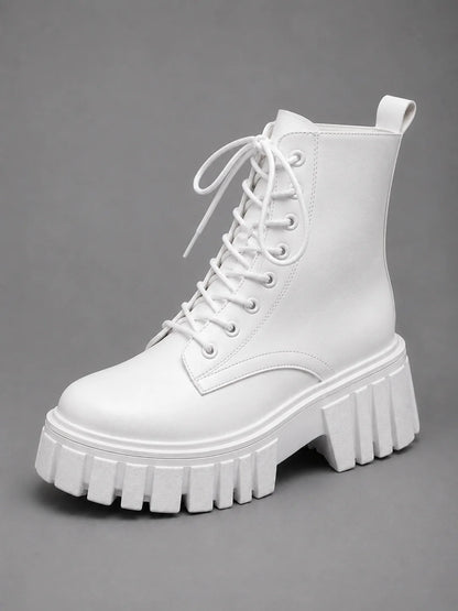 Leona | Women's Combat Boots Chunky Leather-Look Lace-Up Platform Ankle Bold Structured Statement Casual Everyday Autumn Winter