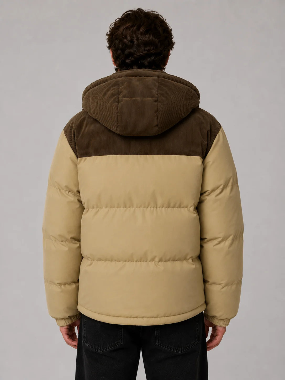 Bruce | Men's Puffer Jacket Hooded Corduroy Quilted Padded Insulated Warm Zip Casual Everyday Streetwear Autumn Winter Outerwear