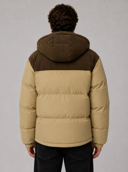 Bruce | Men's Puffer Jacket Hooded Corduroy Quilted Padded Insulated Warm Zip Casual Everyday Streetwear Autumn Winter Outerwear