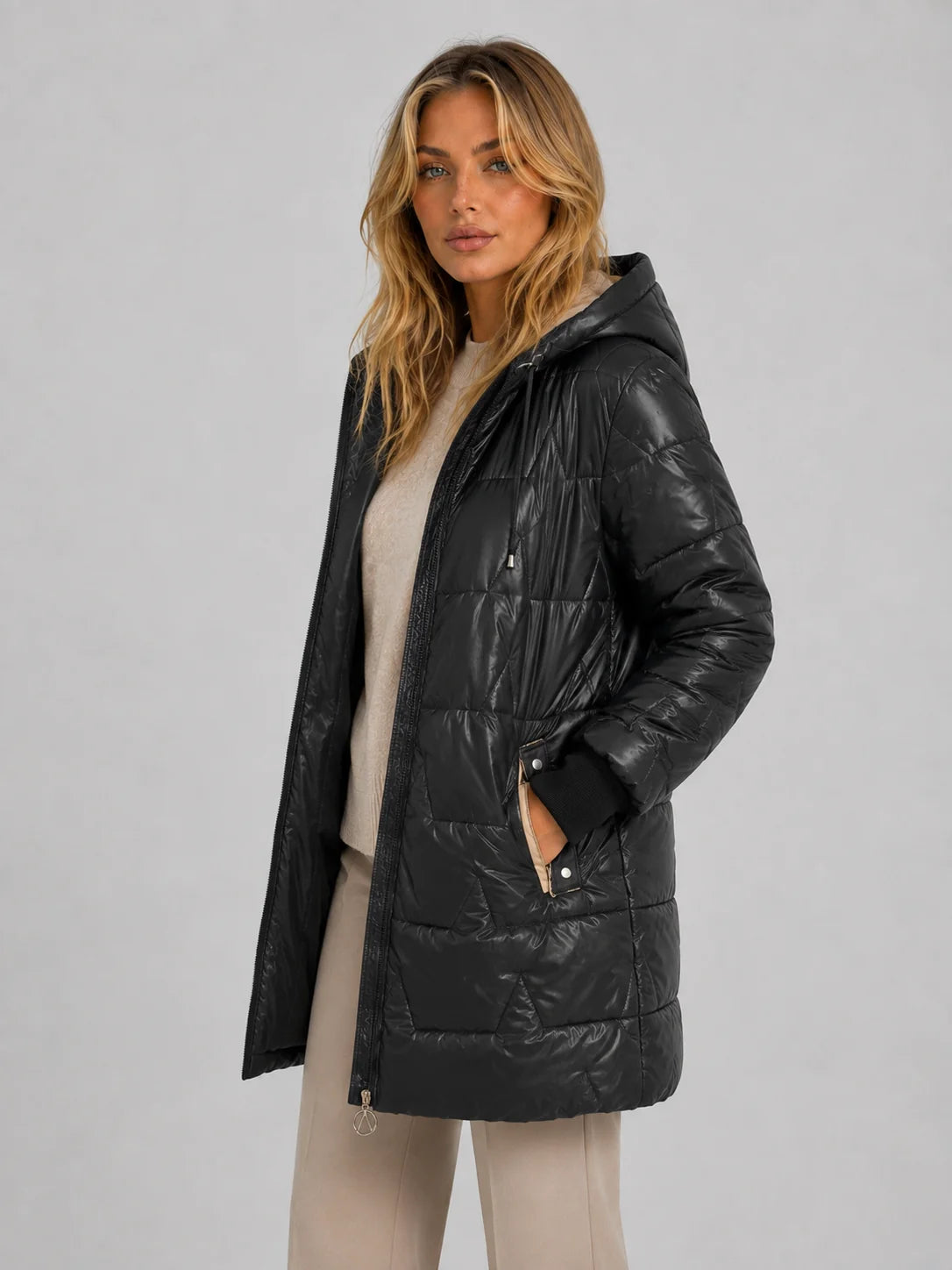 Liliana | Women's Puffer Coat Longline Hooded Quilted Padded Insulated Warm Water-Resistant Casual Everyday Winter Outerwear Cosy
