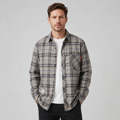 Leonel | Men's Overshirt Check Flannel Button-Front Cotton Warm Casual Everyday Layering Autumn Winter Versatile Rugged Shirt