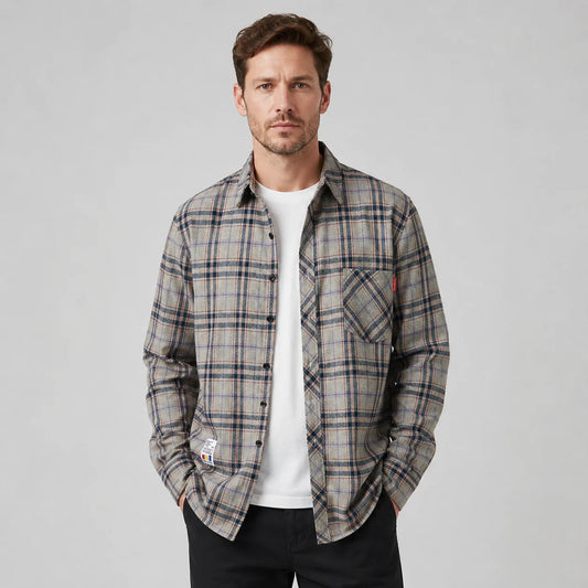 Leonel | Men's Overshirt Check Flannel Button-Front Cotton Warm Casual Everyday Layering Autumn Winter Versatile Rugged Shirt