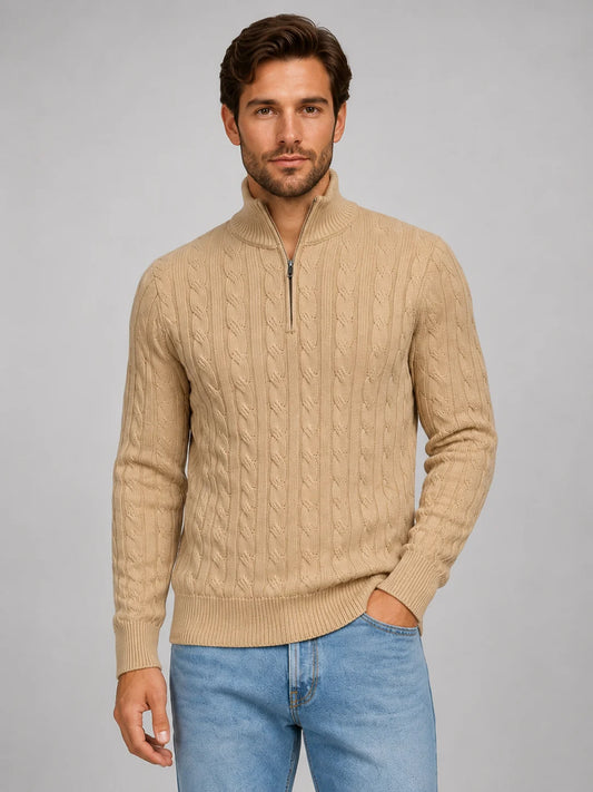 Brock | Men's Sweater Cable-Knit Quarter-Zip Funnel Neck Chunky Soft Warm Refined Smart Casual Everyday Layering Autumn Winter