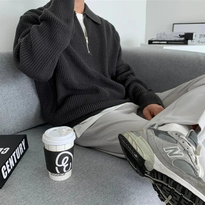 Ronan | Men's Half-Zip Sweater Ribbed Knit Textured Soft Warm Relaxed Smart Casual Everyday Layering Autumn Winter Knitwear Cosy