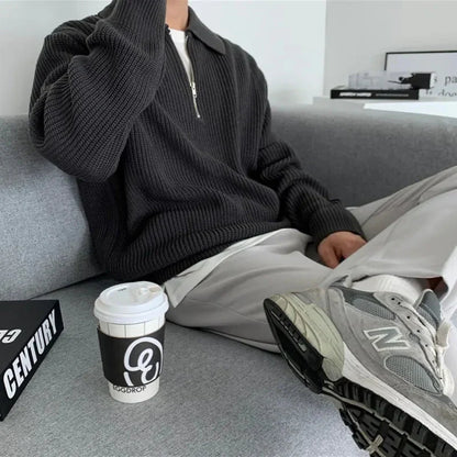 Ronan | Men's Half-Zip Sweater Ribbed Knit Textured Soft Warm Relaxed Smart Casual Everyday Layering Autumn Winter Knitwear Cosy