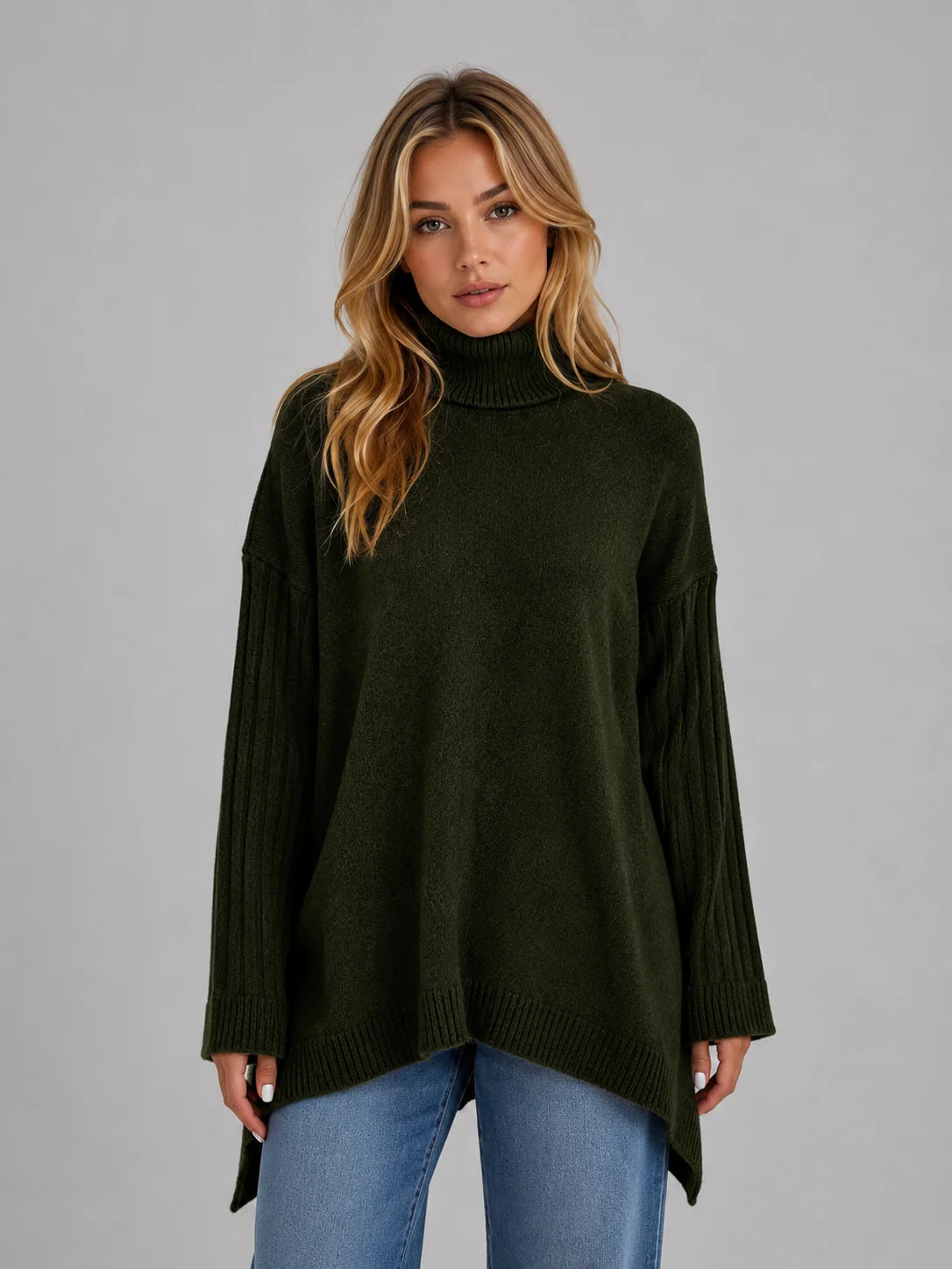 Remi | Women's Sweater Roll Neck Oversized Soft Knit Longline Relaxed Cosy Warm Layering Chic Feminine Casual Everyday Autumn