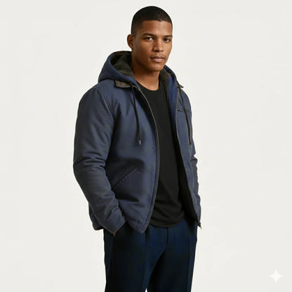 Abraham | Men's Jacket Hooded Fleece-Lined Zip-Up Warm Insulated Durable Adjustable Hood Casual Everyday Layering Autumn Winter