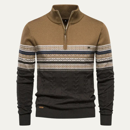 Apollo | Men's Sweater Quarter-Zip Cotton Fair Isle Knit Patterned Soft Warm Cosy Smart Casual Everyday Layering Autumn Winter