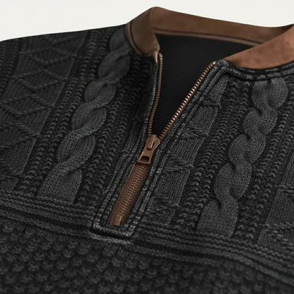 Alaric | Men's Half-Zip Sweater Patterned Elbow Patches Textured Knit Warm Soft Smart Casual Everyday Layering Autumn Winter