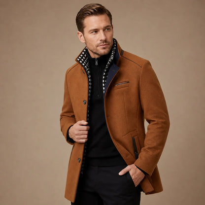 Atlas | Men's Trench Coat Wool Stand Collar Smart Casual Structured Longline Tailored Warm Refined Business Everyday Autumn Winter