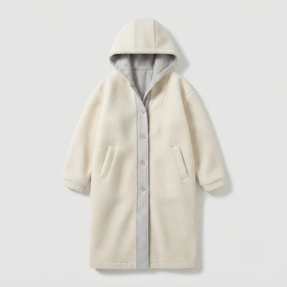 Macy | Women's Teddy Overcoat Hooded Plush Sherpa Fleece Longline Soft Cosy Warm Chic Feminine Casual Everyday Autumn Winter