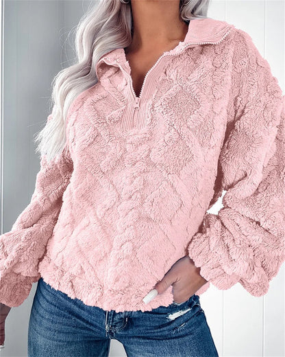 Shay | Women's Jumper Zip-Neck Fleece Pullover Textured Soft Cosy Warm Relaxed Layering Chic Feminine Casual Everyday Autumn