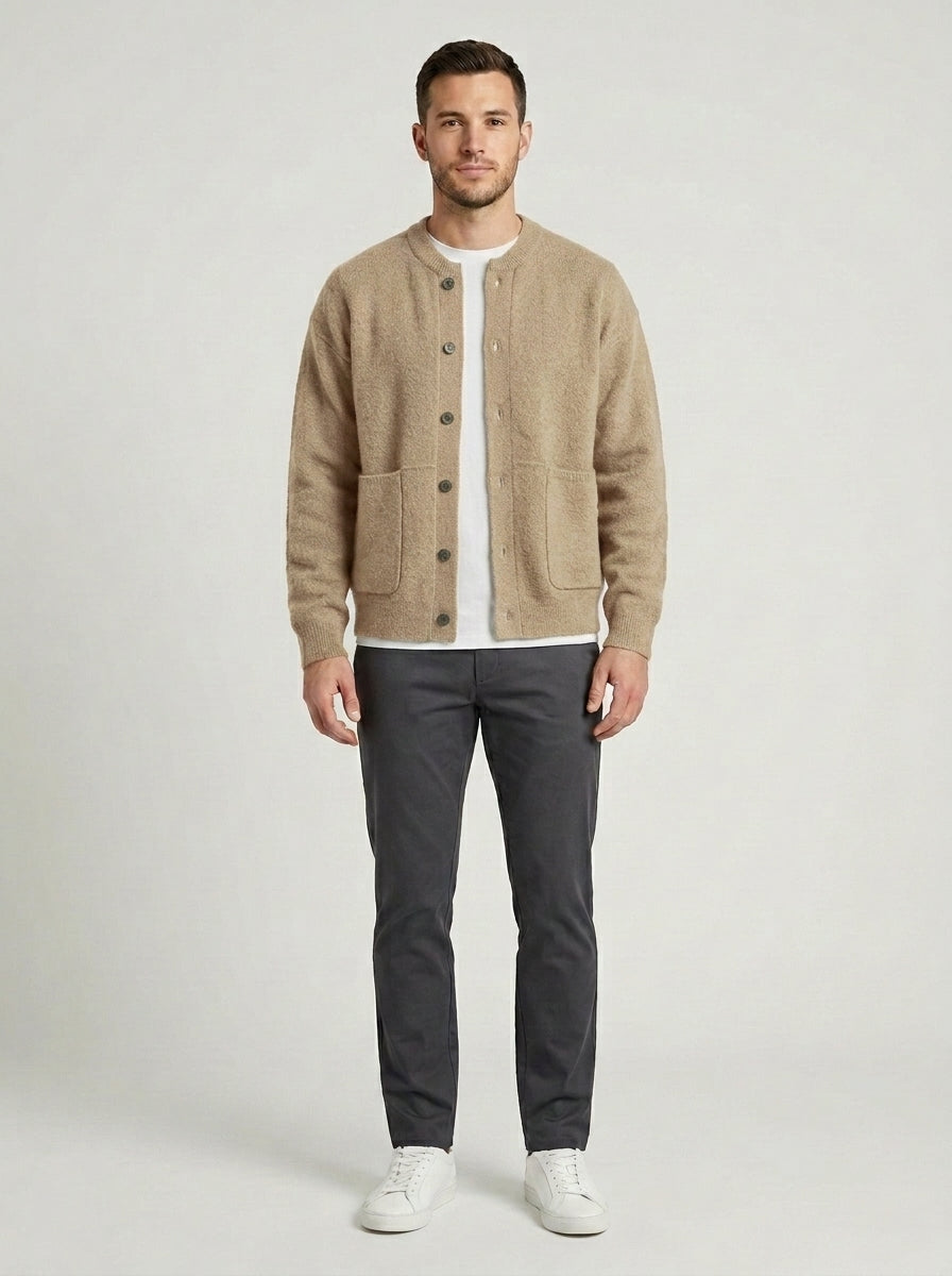 Angelo | Men's Cardigan Zip-Up Classic Knit Soft Warm Refined Layering Smart Casual Everyday Autumn Winter Knitwear Versatile - Beige Front [Lystr 6a8559fc6ea684f3500dd647:beige:front]