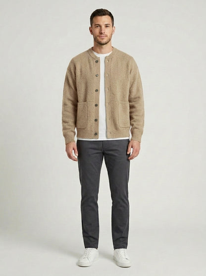 Angelo | Men's Cardigan Zip-Up Classic Knit Soft Warm Refined Layering Smart Casual Everyday Autumn Winter Knitwear Versatile - Beige Front [Lystr 6a8559fc6ea684f3500dd647:beige:front]