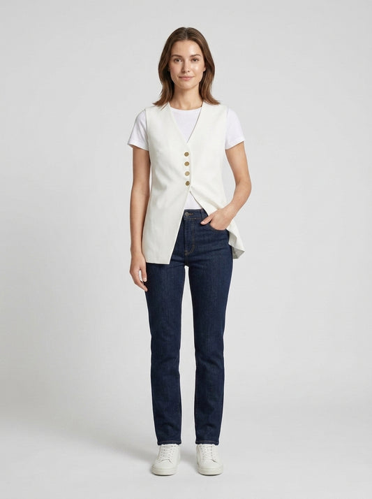 Denver | Women's Gilet Vest Lightweight Button Front Sleeveless Soft Relaxed Layering Chic Casual Everyday Versatile Comfort - Front [Lystr 6a84a4bf834bde48df7265b8:front]