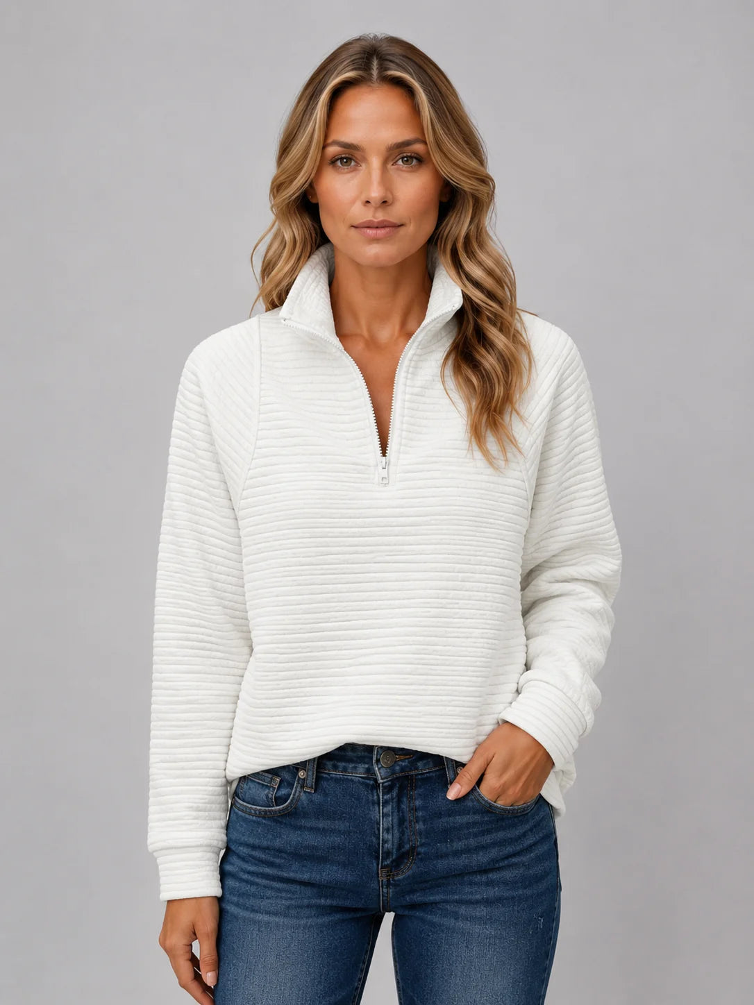 Royalty | Women's Pullover Ribbed Half-Zip Casual Knit Zip Neck Soft Cosy Warm Relaxed Layering Chic Feminine Everyday Autumn