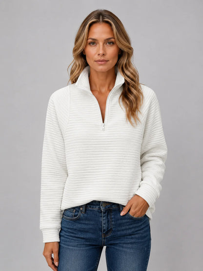 Royalty | Women's Pullover Ribbed Half-Zip Casual Knit Zip Neck Soft Cosy Warm Relaxed Layering Chic Feminine Everyday Autumn