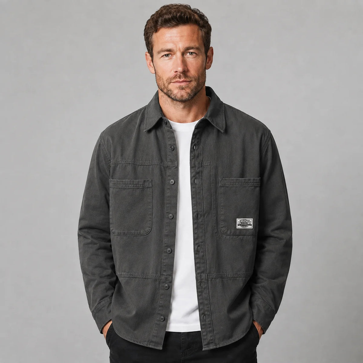 Lorenzo | Men's Overshirt Utility Multi-Pocket Cotton Button-Up Structured Warm Casual Everyday Layering Autumn Winter Versatile