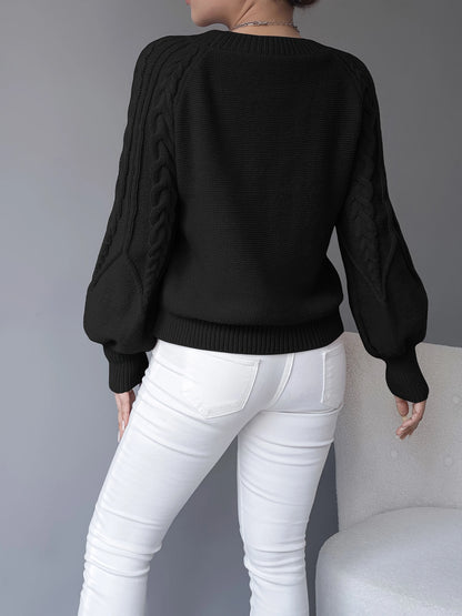 Kimberly | Women's Sweater Cable-Knit Lantern Sleeve Chunky Textured Soft Cosy Warm Layering Chic Feminine Casual Everyday Autumn