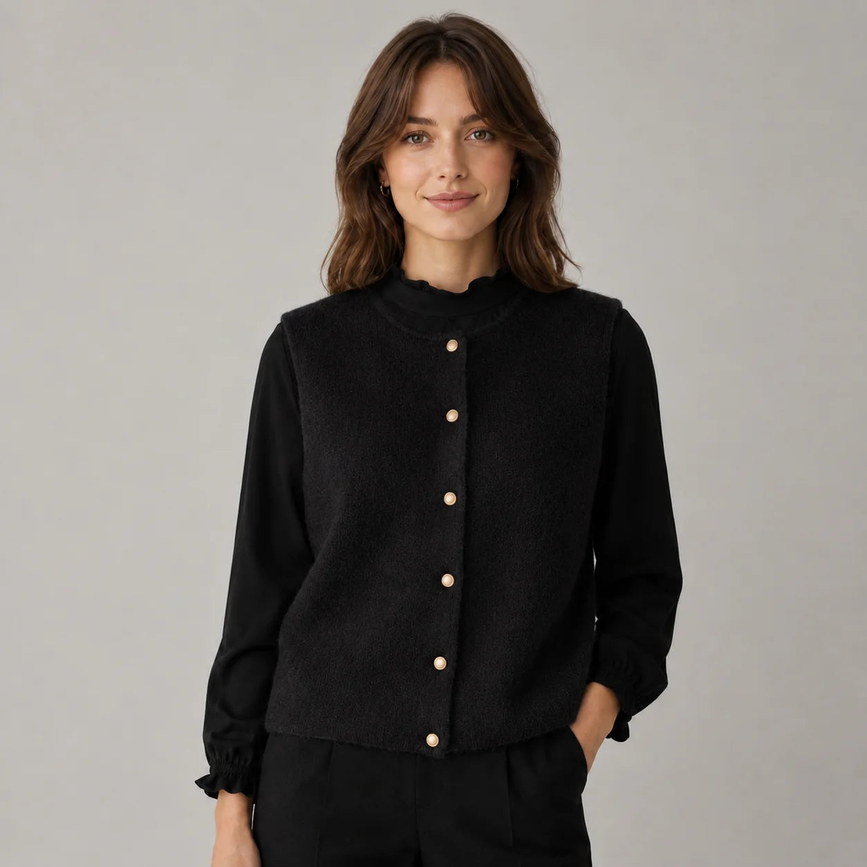 Sydney | Women's Vest Sweater Button-Front Round Neck Sleeveless Knit Soft Cosy Warm Layering Chic Feminine Casual Everyday