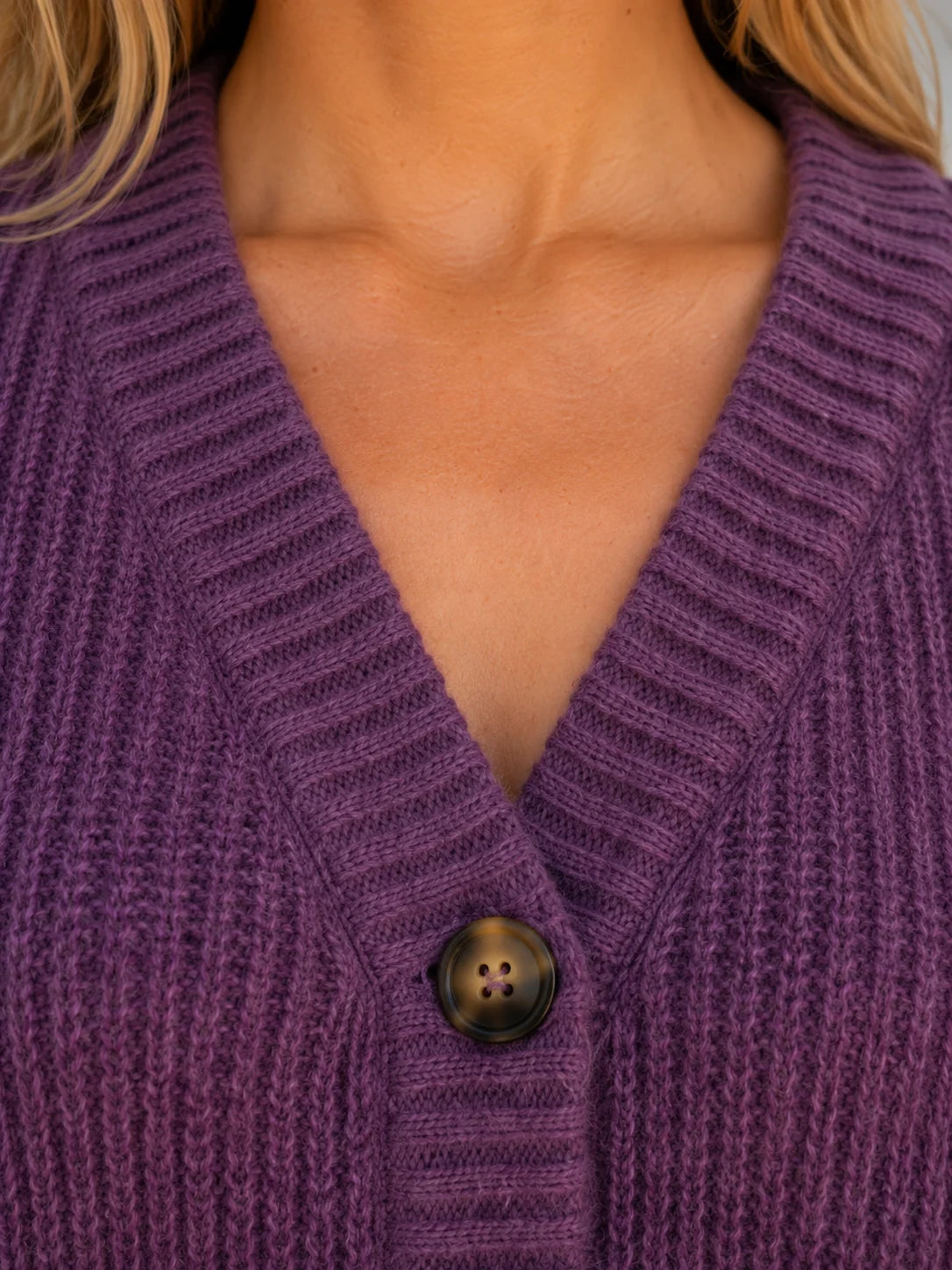 River | Women's Cardigan Chunky Knit Button Front V-Neck Soft Ribbed Cosy Warm Relaxed Layering Chic Feminine Casual Everyday