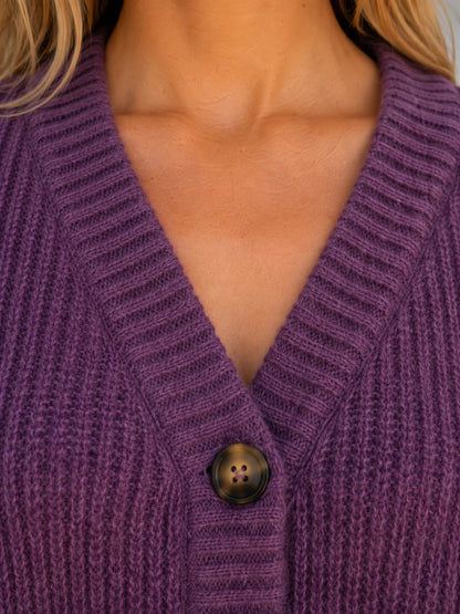 River | Women's Cardigan Chunky Knit Button Front V-Neck Soft Ribbed Cosy Warm Relaxed Layering Chic Feminine Casual Everyday