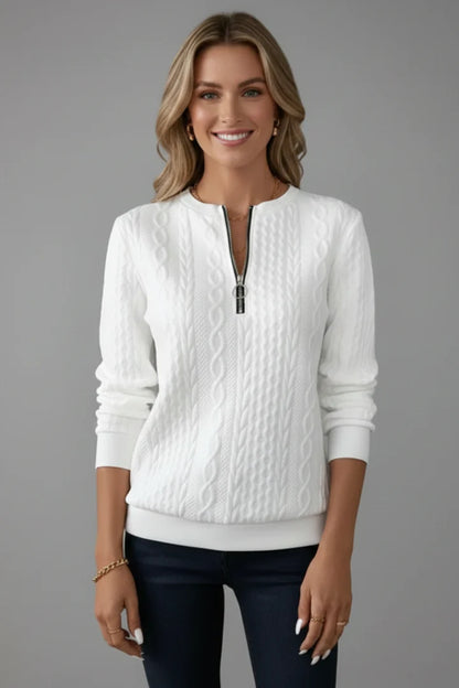 Nataly | Women's Sweater Cable-Knit Zip Neck Textured Chunky Soft Cosy Warm Layering Chic Feminine Casual Everyday Autumn Winter