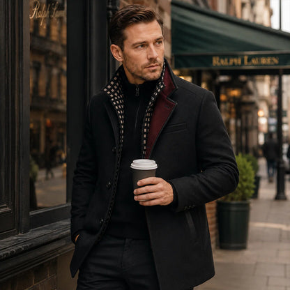 Atlas | Men's Trench Coat Wool Stand Collar Smart Casual Structured Longline Tailored Warm Refined Business Everyday Autumn Winter