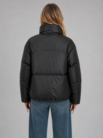 Paola | Women's Puffer Jacket Cropped High Neck Quilted Padded Insulated Warm Zip Casual Everyday Winter Outerwear Cosy Statement