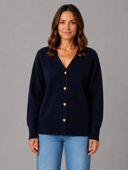 Renata | Women's Cardigan Heart Button Soft Knit V-Neck Button-Up Cosy Warm Relaxed Layering Chic Feminine Casual Everyday Autumn