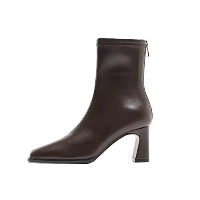 Wanda | Women's Ankle Boots Square Toe Block Heel Structured Sleek Modern Chic Casual Everyday Autumn Winter Footwear Statement