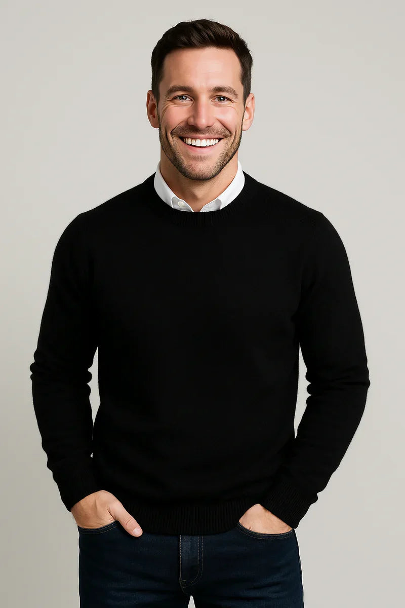 Leander | Men's Crew Neck Sweater Classic Soft Breathable Knit Warm Timeless Smart Casual Everyday Layering Autumn Winter Knitwear