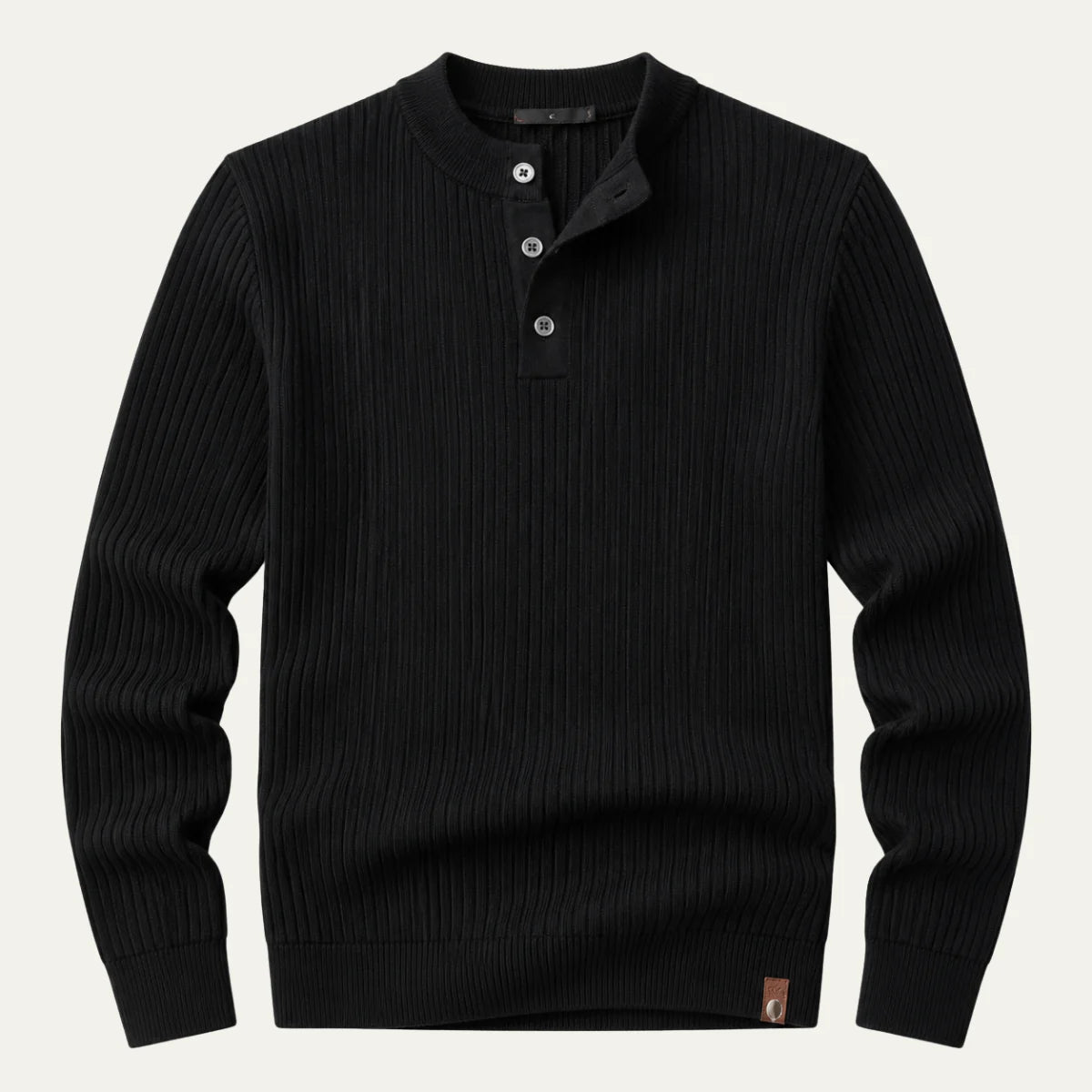 Percival | Men's Henley Sweater Ribbed Knit Textured Soft Warm Refined Smart Casual Everyday Layering Autumn Winter Knitwear Cosy