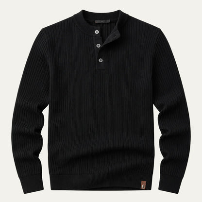 Percival | Men's Henley Sweater Ribbed Knit Textured Soft Warm Refined Smart Casual Everyday Layering Autumn Winter Knitwear Cosy