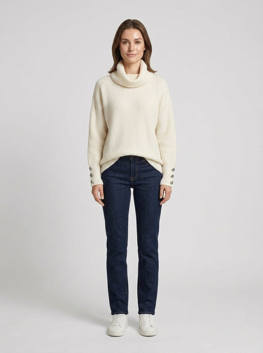 Athena | Women's Sweater Cowl Neck Button Detail Relaxed Soft Chunky Knit Cosy Warm Layering Chic Casual Everyday Autumn Winter - Front [Lystr 6a858efbdaab7ac52959ad75:front]