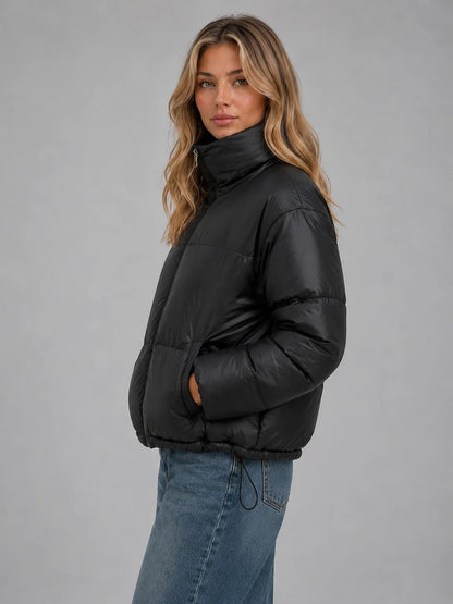 Paola | Women's Puffer Jacket Cropped High Neck Quilted Padded Insulated Warm Zip Casual Everyday Winter Outerwear Cosy Statement