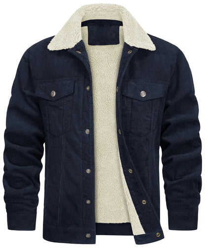 Nasir | Men's Jacket Corduroy Sherpa Collar Lined Warm Insulated Structured Casual Everyday Layering Autumn Winter Outerwear Cosy