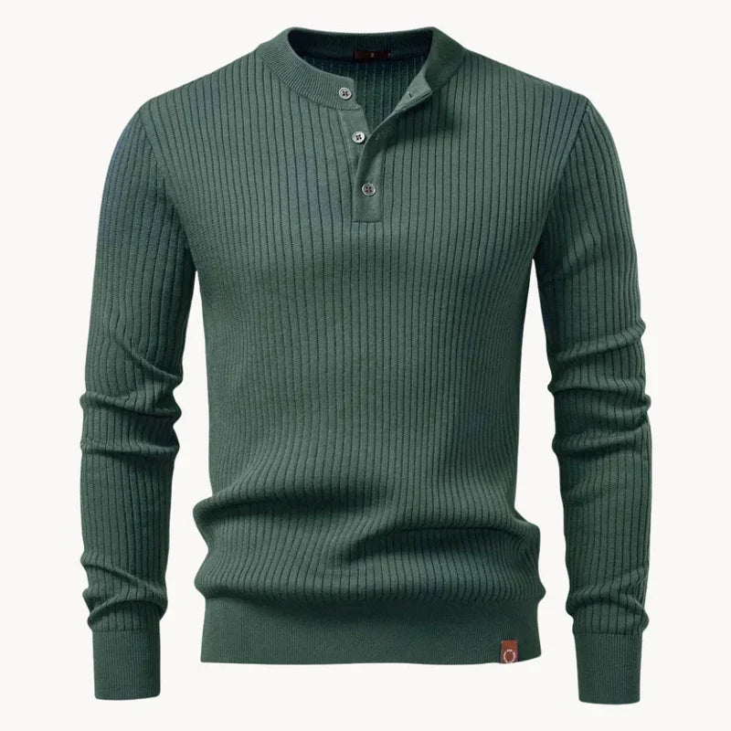 Percival | Men's Henley Sweater Ribbed Knit Textured Soft Warm Refined Smart Casual Everyday Layering Autumn Winter Knitwear Cosy