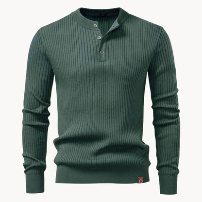 Percival | Men's Henley Sweater Ribbed Knit Textured Soft Warm Refined Smart Casual Everyday Layering Autumn Winter Knitwear Cosy