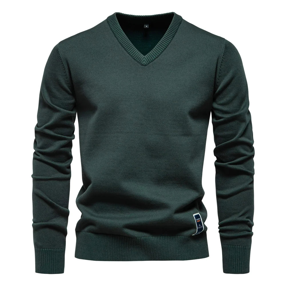 Aarav | Men's Sweater V-Neck Cotton-Blend Slim Fit Soft Breathable Knit Timeless Smart Casual Everyday Layering Autumn Winter