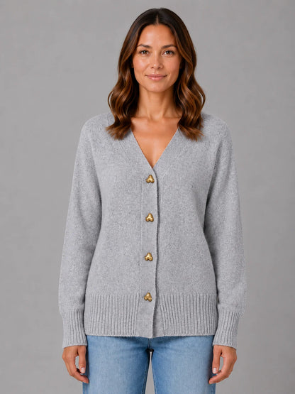 Renata | Women's Cardigan Heart Button Soft Knit V-Neck Button-Up Cosy Warm Relaxed Layering Chic Feminine Casual Everyday Autumn