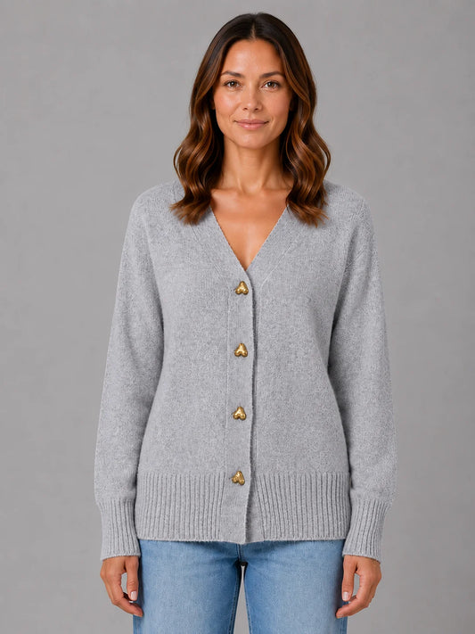Renata | Women's Cardigan Heart Button Soft Knit V-Neck Button-Up Cosy Warm Relaxed Layering Chic Feminine Casual Everyday Autumn